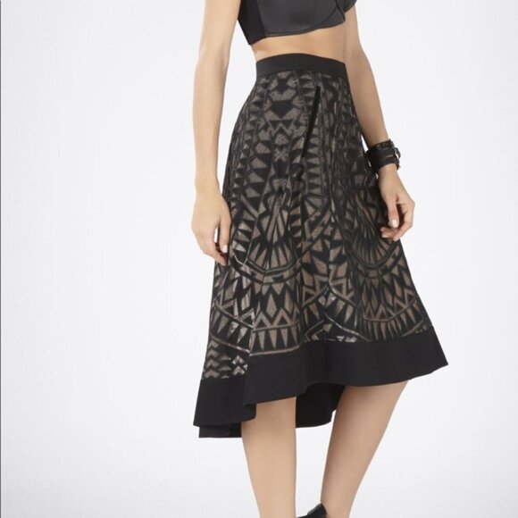 BCBGMaxAzria Dresses & Skirts - BCBGMAXAZRIA Keary High-Low Midi Geometric Burnout Mesh Lace Skirt M
